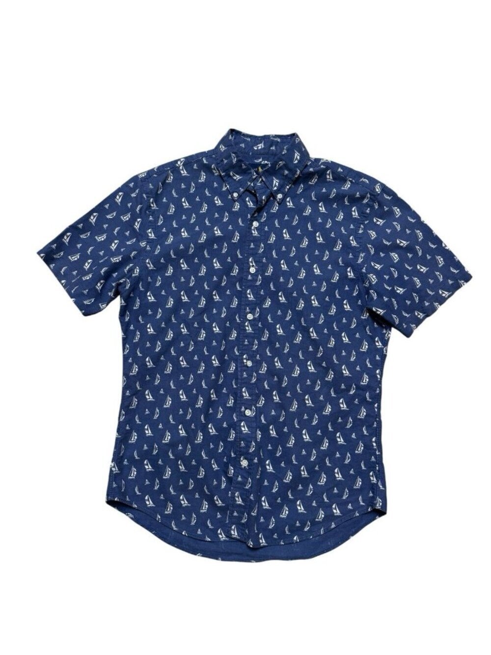 Polo Ralph Lauren Slim Fit Shirt Sailboat Print Blue Button Up M